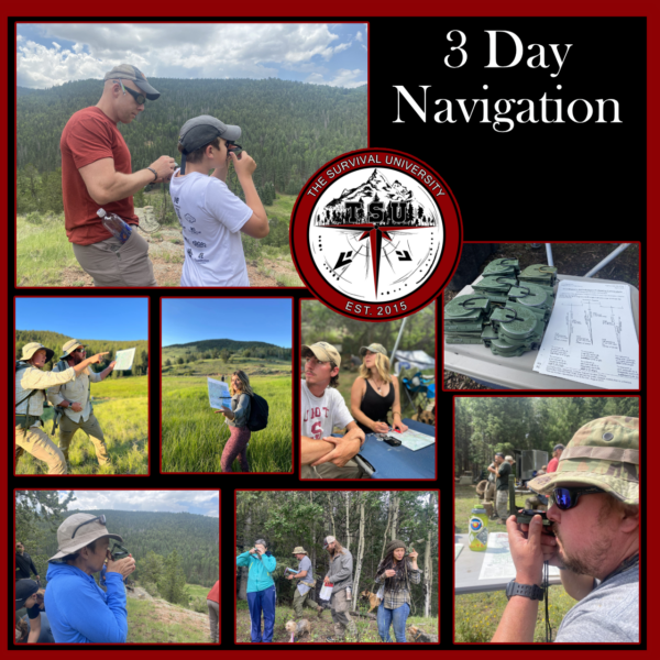 Students using maps and compasses during a 3-day navigation course in the Colorado wilderness, led by expert instructors from The Survival University.
